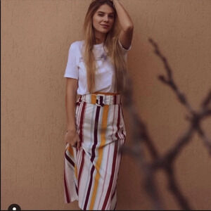 ZARA Striped Midi Skirt Belt Rainbow BLOGGER Favorite